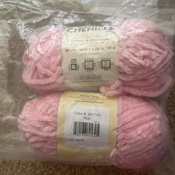 Premier Yarns Other - Lot Of 2 Skeins Premier Just Chenille Yarn Pink 65 Yards 100% Polyester New